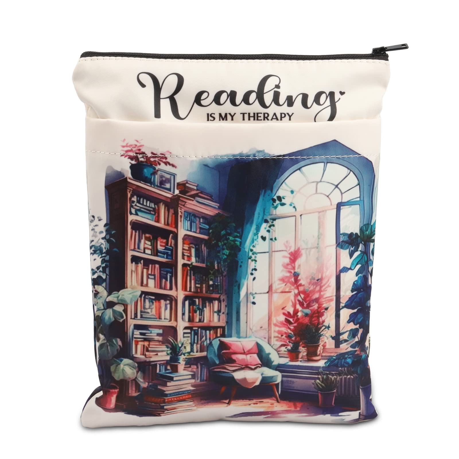 KEYCHIN Reading Is My Therapy Book Sleeve Book Nerd Bookish Gifts Reading Club Book Cover Bibliophile Gifts Bookworm Book Pouch Book Club Quote Gifts (Reading Therapy BS)