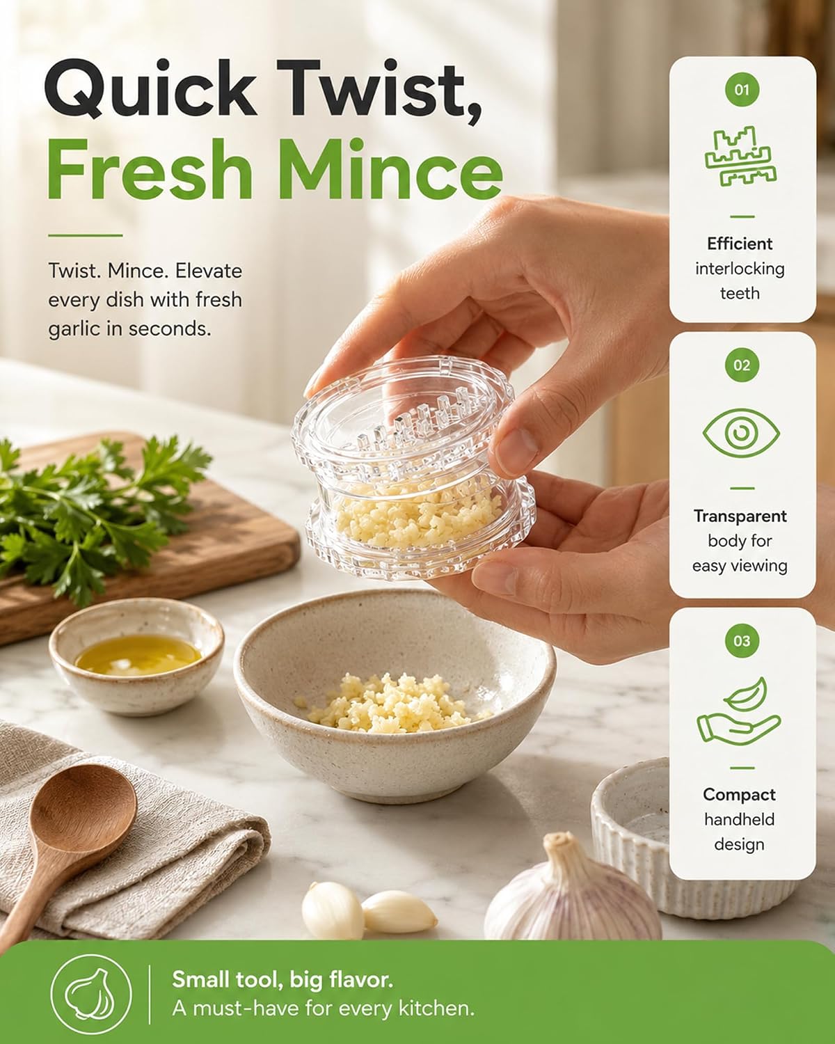 Clear Handheld Garlic Twister and Ginger Mincer Tool,Multi Functional Garlic Mincer Grinder,Practical Kitchen Gadget for Mincing Garlic,Ginger,Onion,Nuts & Seasoning Herbs