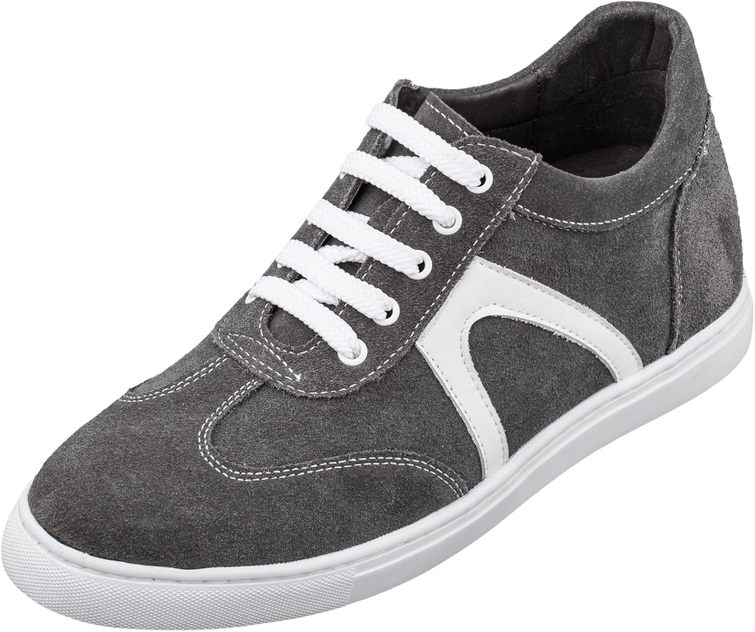 CALTO Men's Invisible Height Increasing Elevator Shoes - Grey/White Suede Lace-up Lightweight Classic Sneakers - 2.6 Inches Taller - T5319 - Size 7 D(M) US