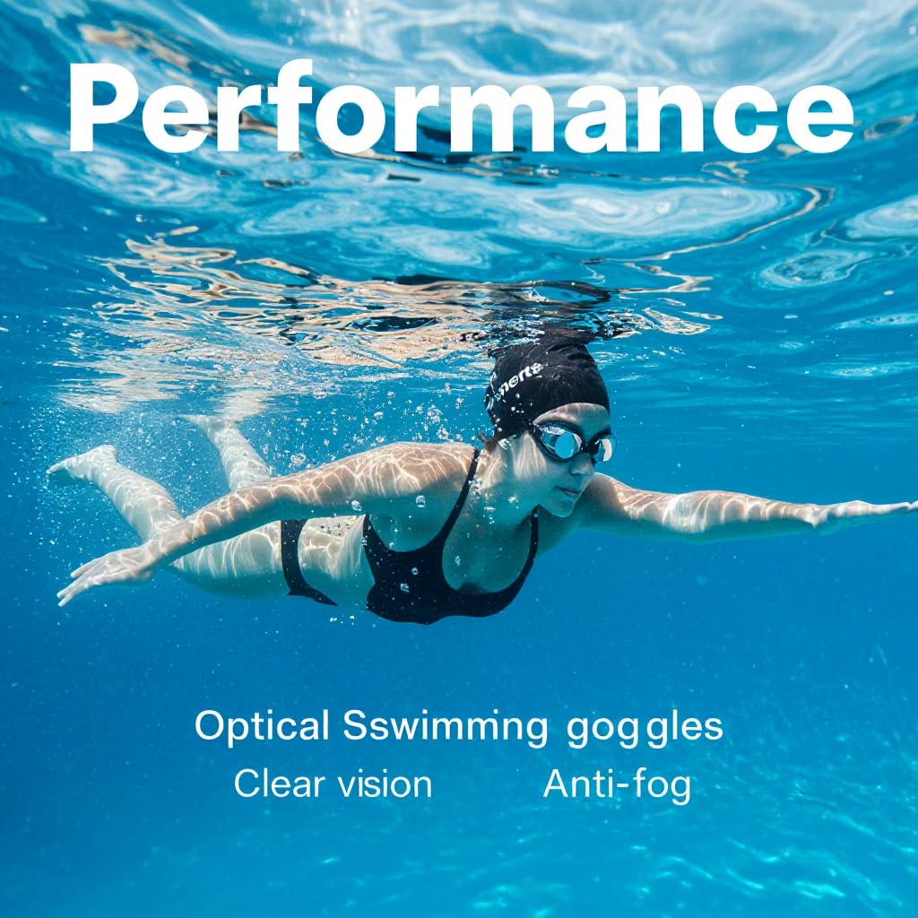 l&j Optische Performance-Schwimmbrille mit positiven und negativen Dioptrien für Damen und Herren – austauschbare abgestufte Gläser – kratzfest und beschlagfrei – weiches Silikon, hohe Sichtbarkeit