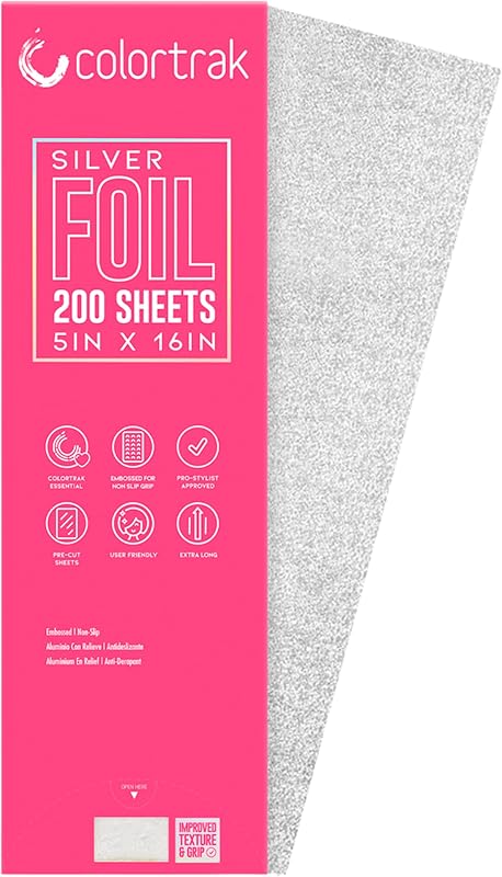 Colortrak Embossed Hair Coloring Foil Sheets, 5" x 16", 100 Per Box | Professional Extra Long Pre-Cut Silver Foils, Easy to Grab During Processing, No Separating Tissues Needed