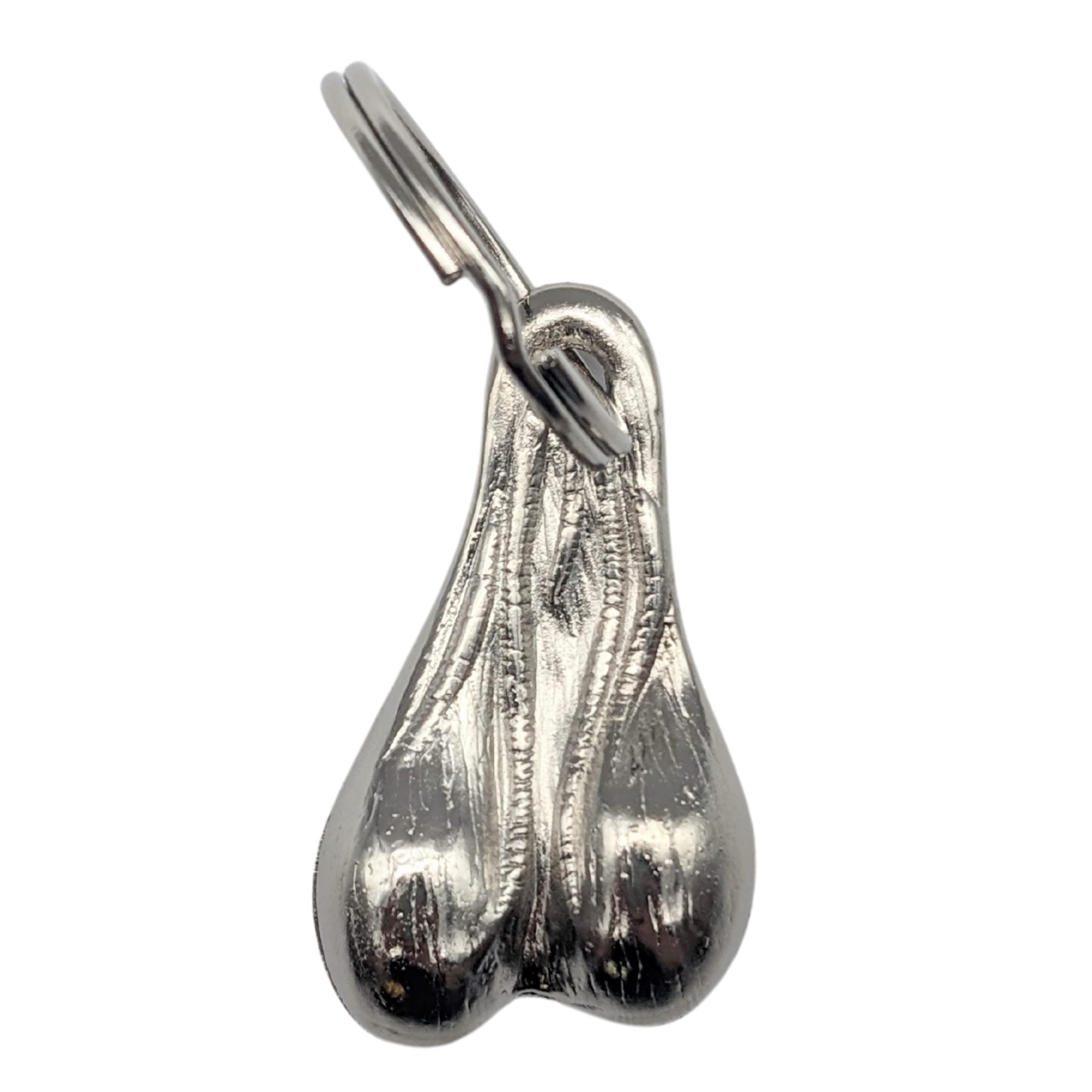 Key Chain Brass Balls Witty Sense of Humor Nut Ball Sack, Stainless Steel Keychain New, Silver, One size