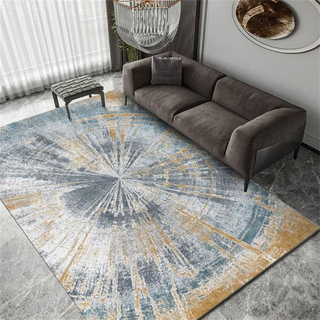Tapis doux salon bleu abstrait parfait pour le coin canapé