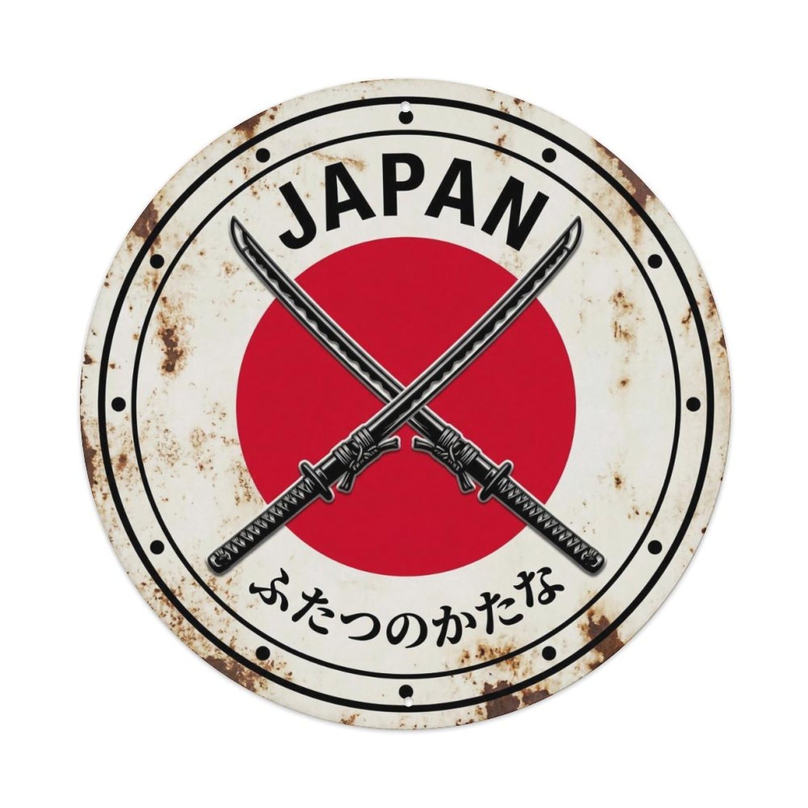 Crossed Swords Japan Blade Weapon Vintage Metal Tin Sign