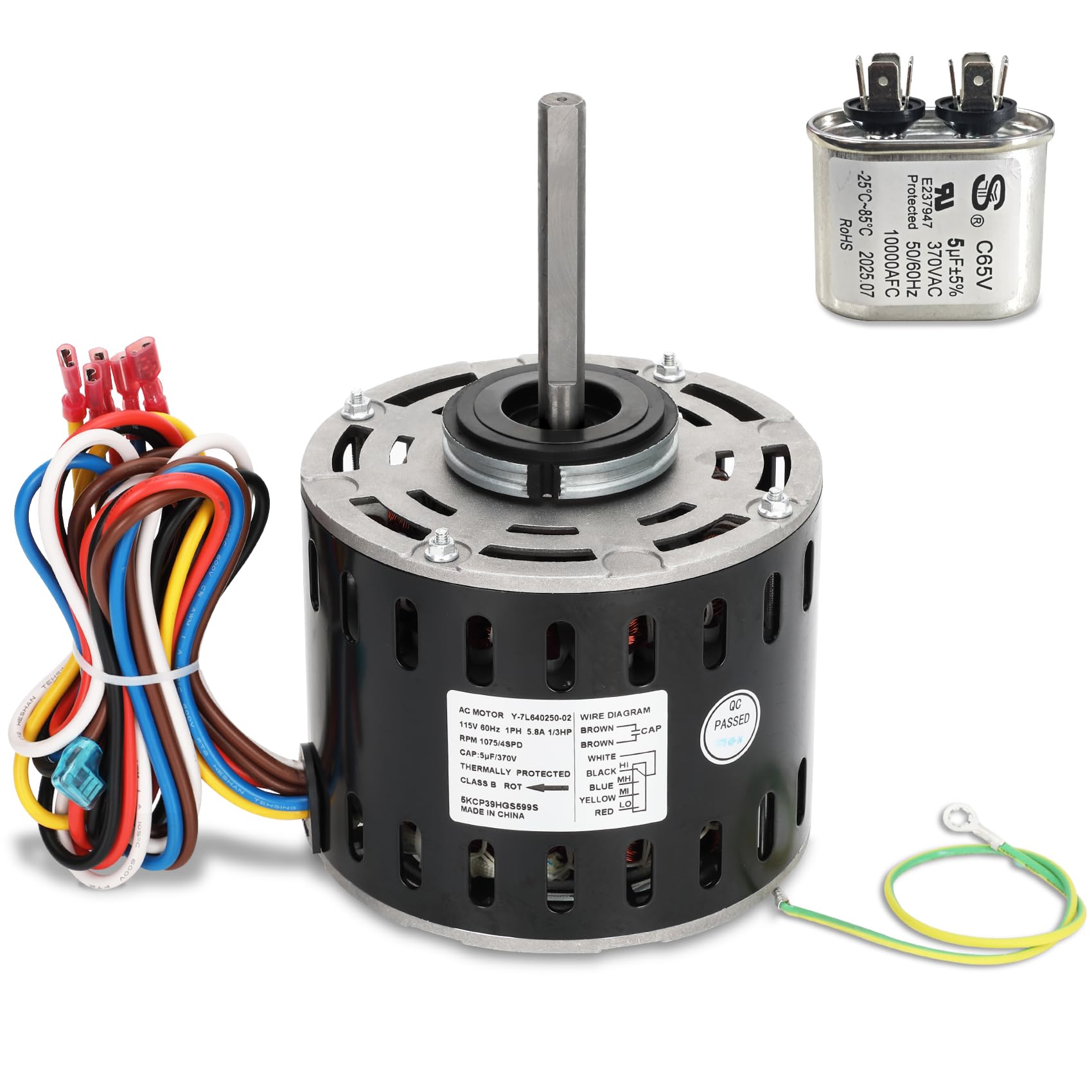 Photo 1 of 5KCP39HGS599S Furnace Blower Motor – 1/3 HP 115V 1075 RPM 4-Speed | Replacement for GE & Trane Models MOT9053, MOT09053, MOT18948, MOT04716, MOT04722, MOT13512, MOT16953