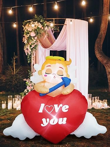 Miniatura 2 de TOROKOM Cupido inflable para el día de San Valentín con corazón de amor luces LED integradas de 5 pies de alto decoración de patio dulce San