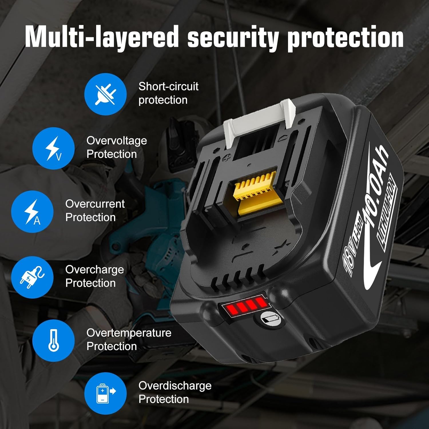 8 Stück 10.0Ah/10000mAh Ersatzakku für Makita Akku 18V BL1860B BL1850B BL1850 BL1860 BL1845 BL1840 LXT-400 mit LED-Anzeige Elektrowerkzeuge