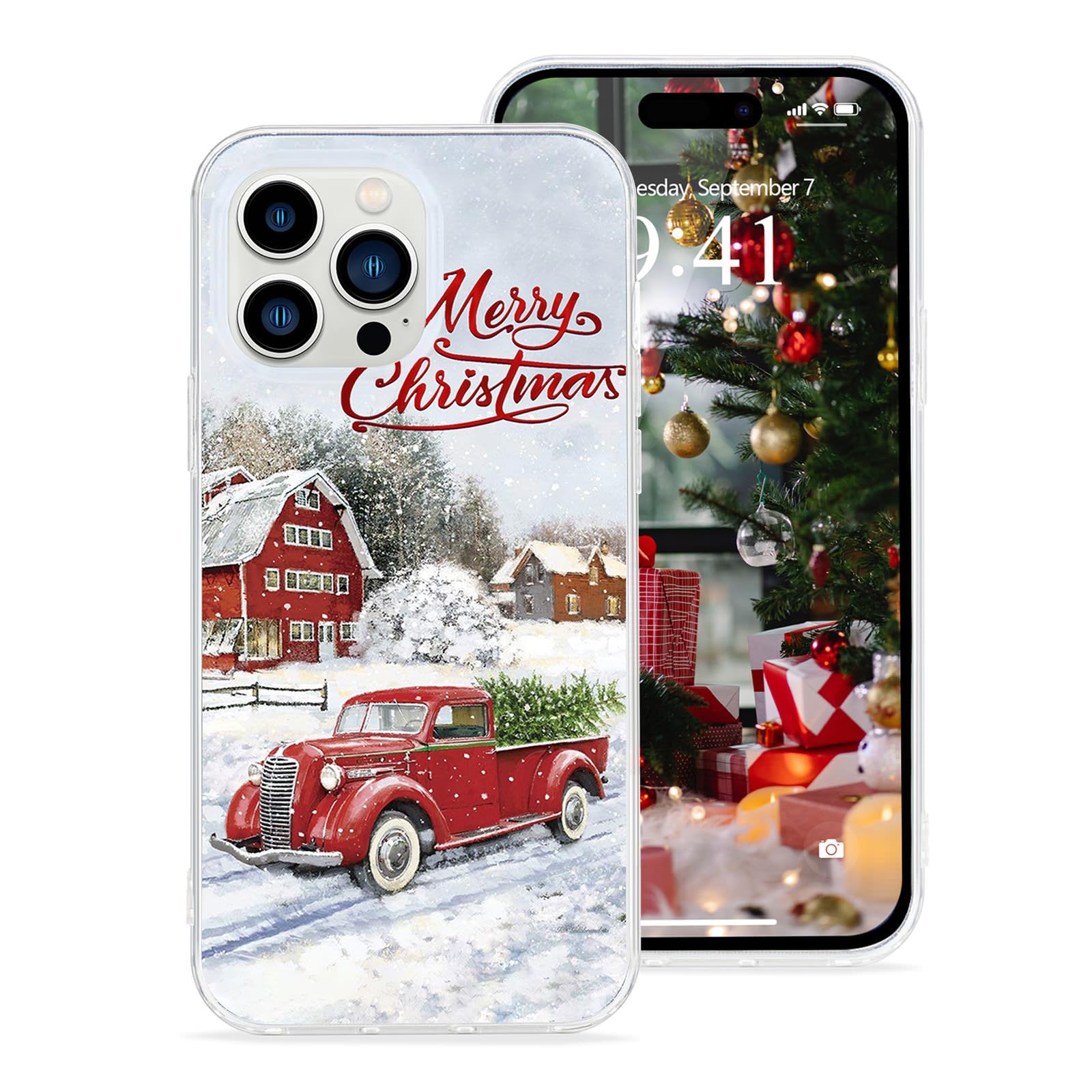 Pepmune Compatible with iPhone 12 Pro Max Case Cute Christmas Design Clear Soft Silicone Xmas Pattern Slim Shockproof Back Cover for iPhone 12 Pro Max Phone Case,Red Car
