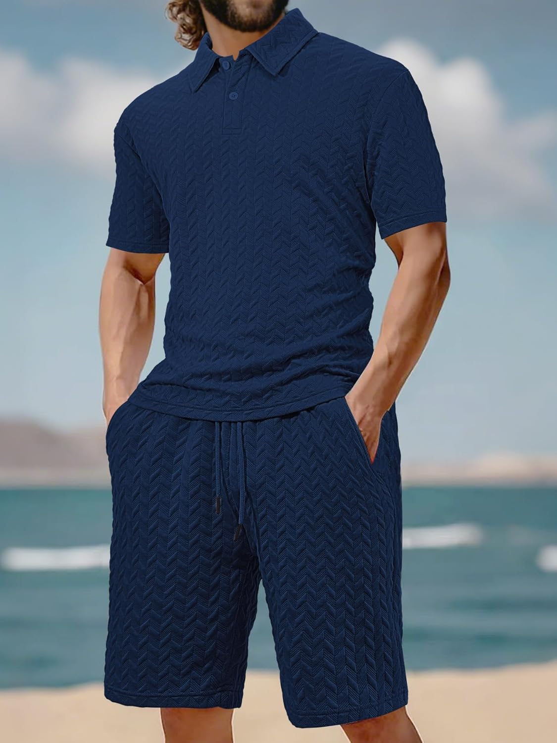 Men's Textured Knit Drawstring Shorts, with Elastic Waist, Lightweight Breathable Casual Athletic Shorts, for Summer