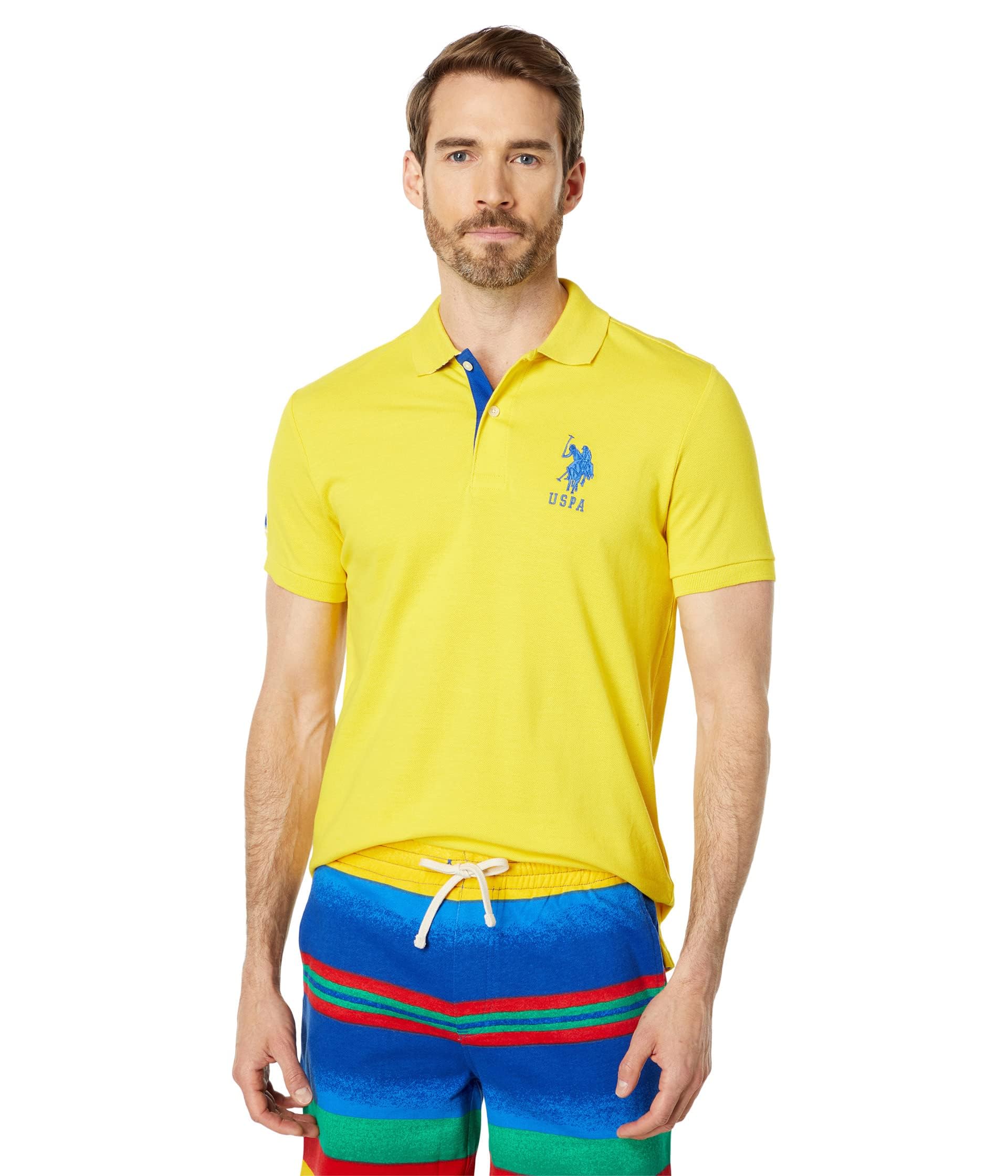 U.s. Polo Assn. Men's Cyber Yellow Short-Sleeve Polo Shirt With Applique, Large