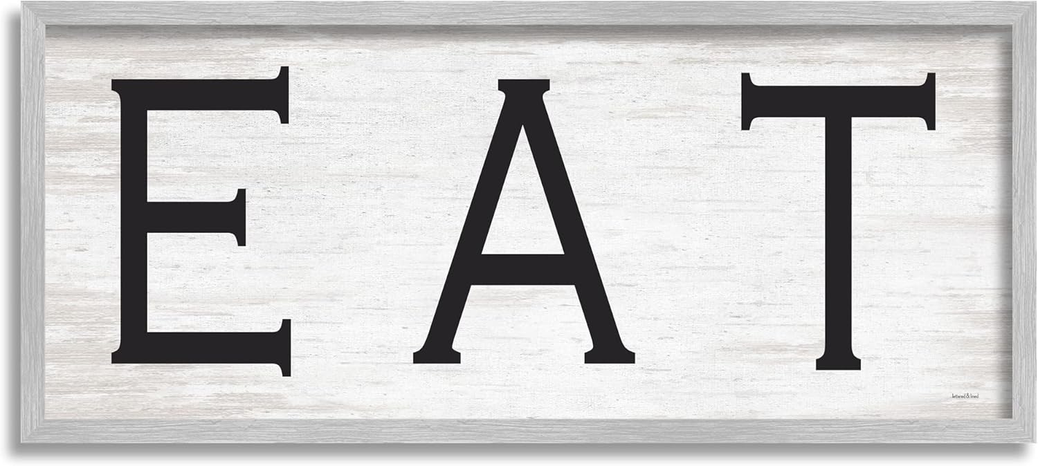Stupell Industries EAT Farmhouse Kitchen Sign Soft Distressed Pattern, Designed by Lettered and Lined Gray Framed Wall Art, 30 x 13, Black