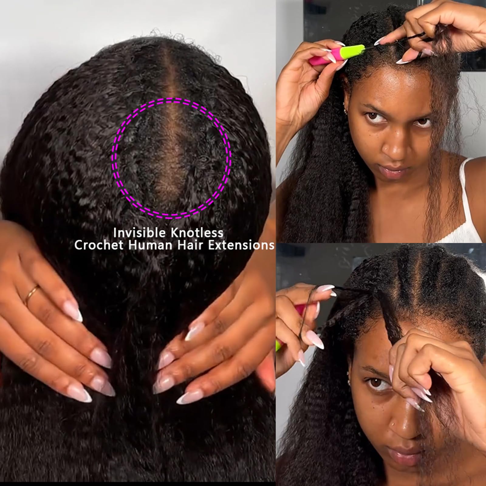 Extensión de cabello humano de ganchillo de plumas lacias, Yaki, preseparadas, sin nudos, con lazo para trenzas bohemias reutilizables, 14 pulgadas, 60 g, 50 mechones
