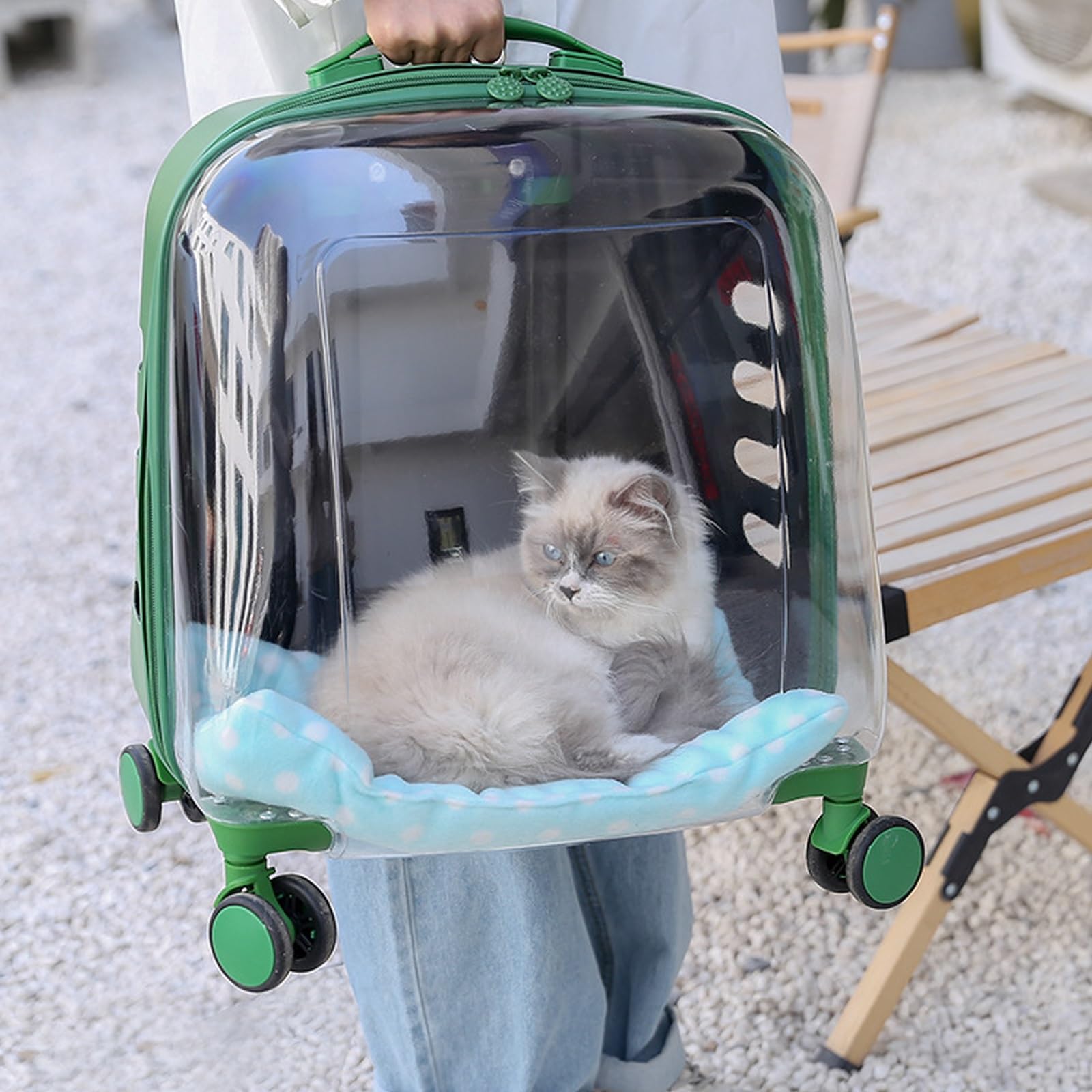Transportin para Gatos con Ruedas, Maleta Portátil con Asa Telescópica, para Perros Pequeños y Gatos, Transpirable y Ligera para Viajes, Senderismo y Uso al Aire Libre