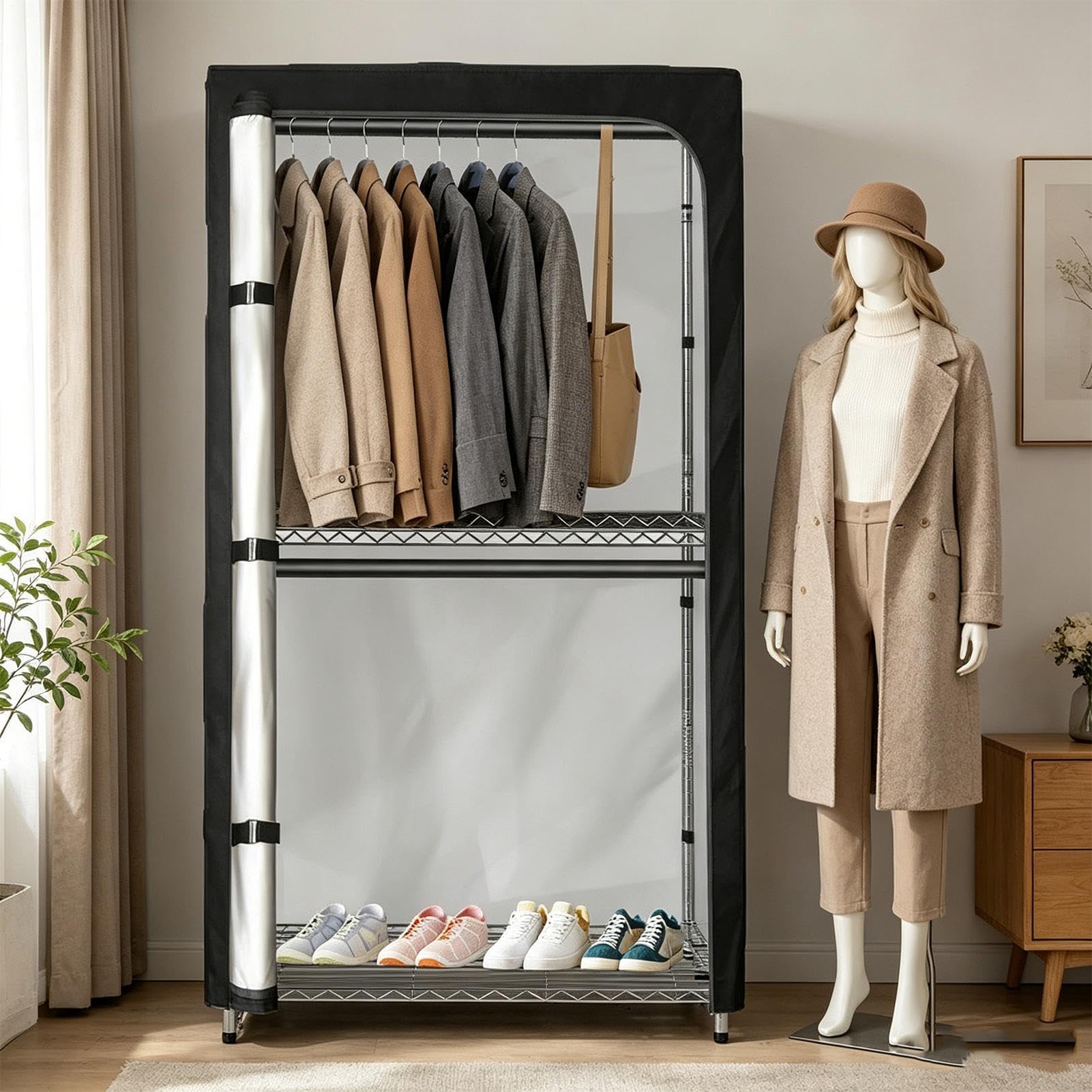 Kleiderständerabdeckung Wasserdichte Aufbewahrungstasche aus Oxford-Stoff | mit Reißverschluss staubdichte Schrankabdeckung für Kleid, Mantel, Jacke, Kostüm, Zuhause, Wohnheim, Reise, Schlafzimmer