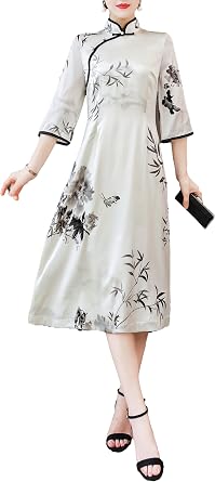 Womens Short Sleeve Drawstring Waist Floral Print Dress with Pockets