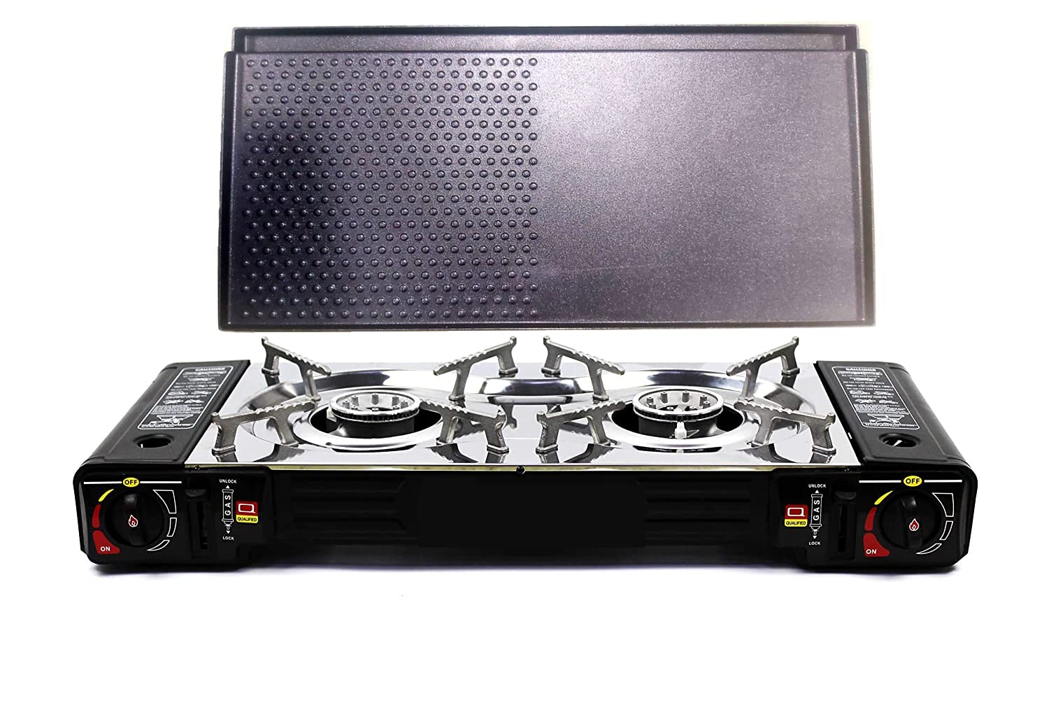 Buy GO2CAMPS Double Burner Butane Camping Stove with BBQ Grill Tray