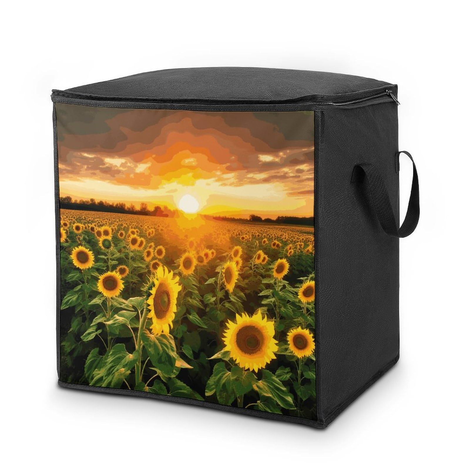 Sunflower Field Sunset Storage Bag with Zippers And Handle Extra Large Bedding Comforter Storage Bag Foldable Blanket Storage Bags Fabric Moving Bags for Closet Organizer (70L)
