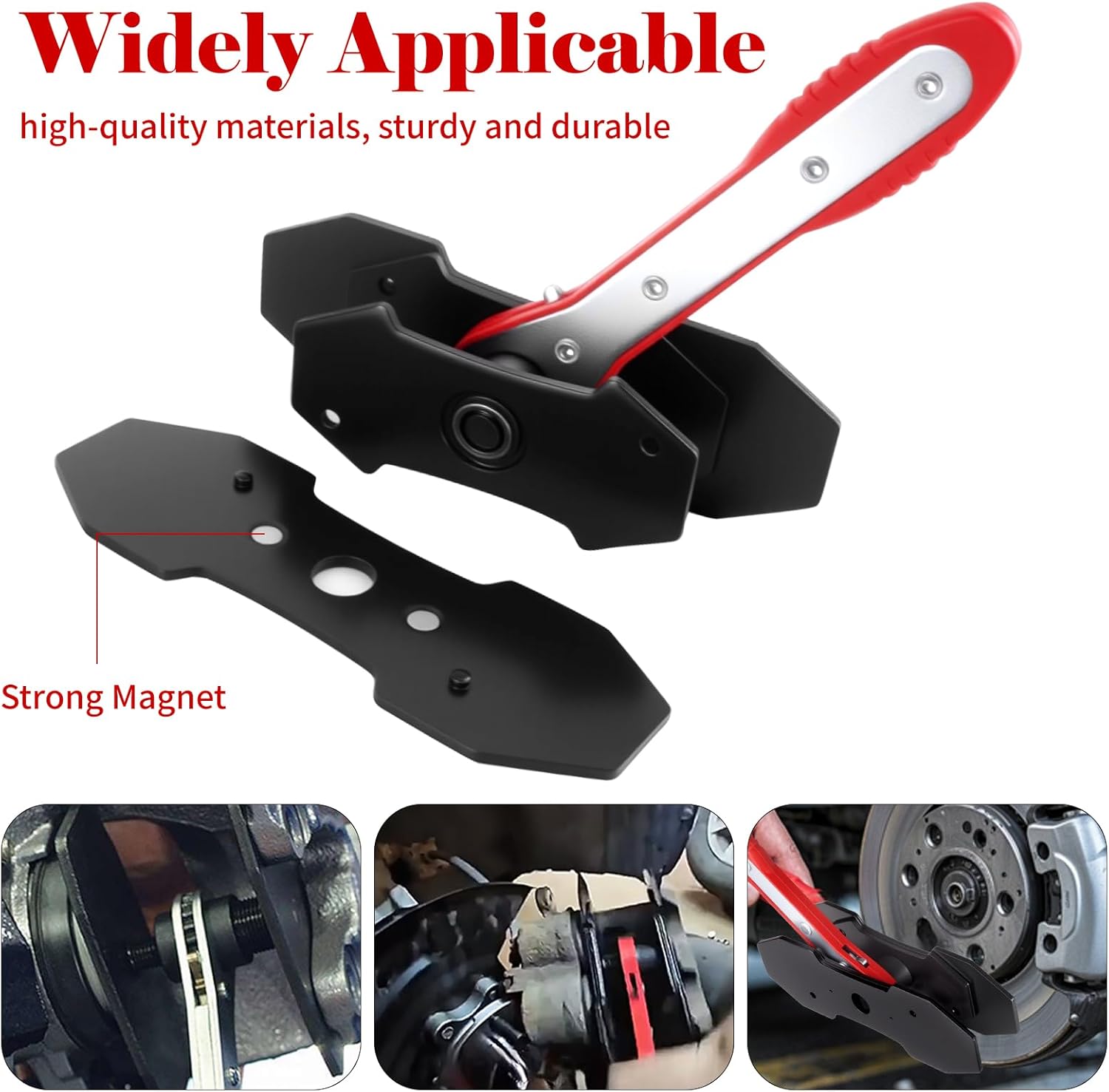 Brake Caliper Press Tool Kit, Ratcheting Piston Spreader with 2 Steel Plates, Practical Caliper Piston Compressor Tool for Repairing Disc Brakes Includes Hangers/Measuring Tools (Red)