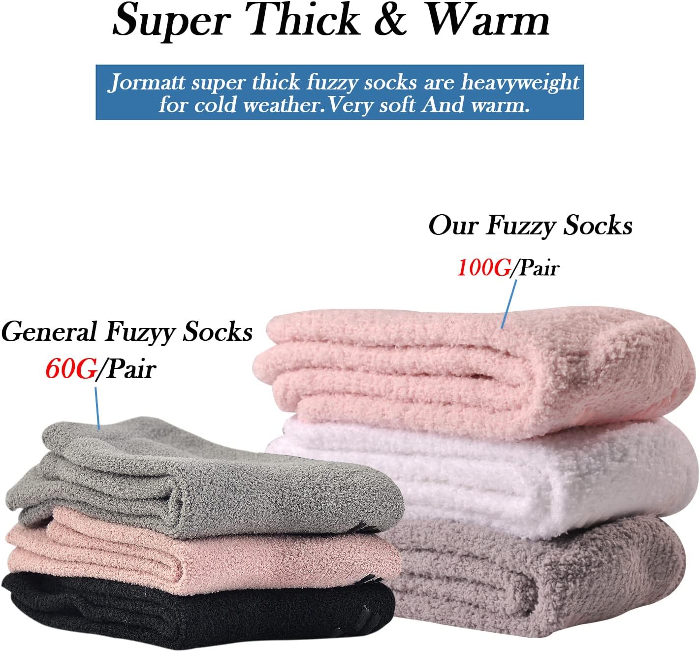 JORMATT 3 Pairs Ultra Thick Grip Fuzzy Socks Non Skid Slipper Hospital Socks Unisex - Image 2