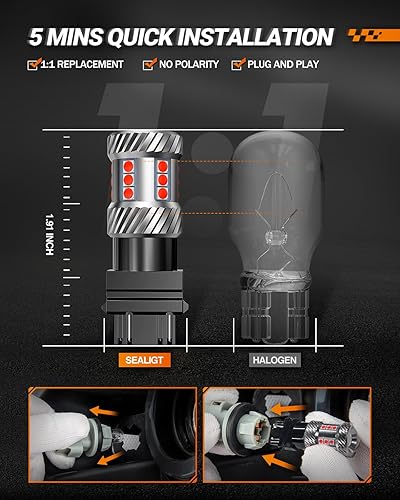 Miniatura 6 de SEALIGHT Bombilla LED 3157 para luz de freno, luz de parada trasera, luz de estacionamiento, bombillas LED 3156 3057 4157, bombilla roja súper