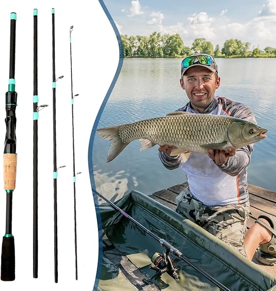 Travel Fishing Rod | Long Cast Glass Fiber Rod Portable for Beach Camping Boating River Kayaking Bass Fishing Freshwater Saltwater