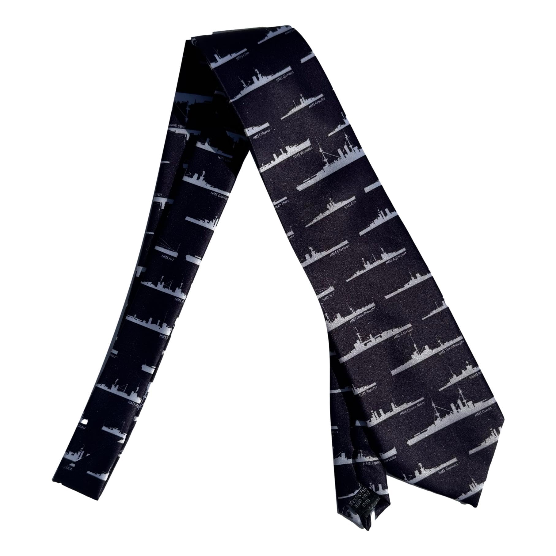 Tie Studio Navy Blue British Battleships Repeating 100% Polyester Classic Tie