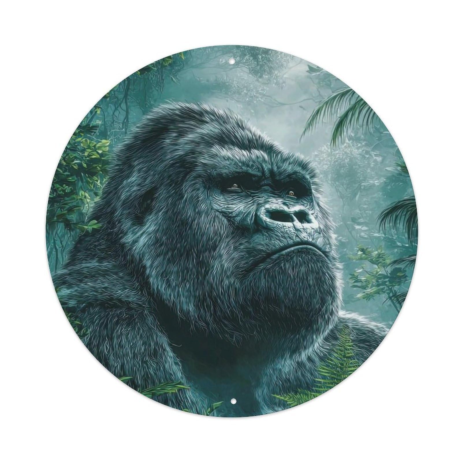 Animal Silverback Gorilla in A Tropical Rainforest Vintage Metal Tin Sign Plaque Wall Decor for Cafe, Club Bar, Office, Garden Metal Poster 8x8Inch