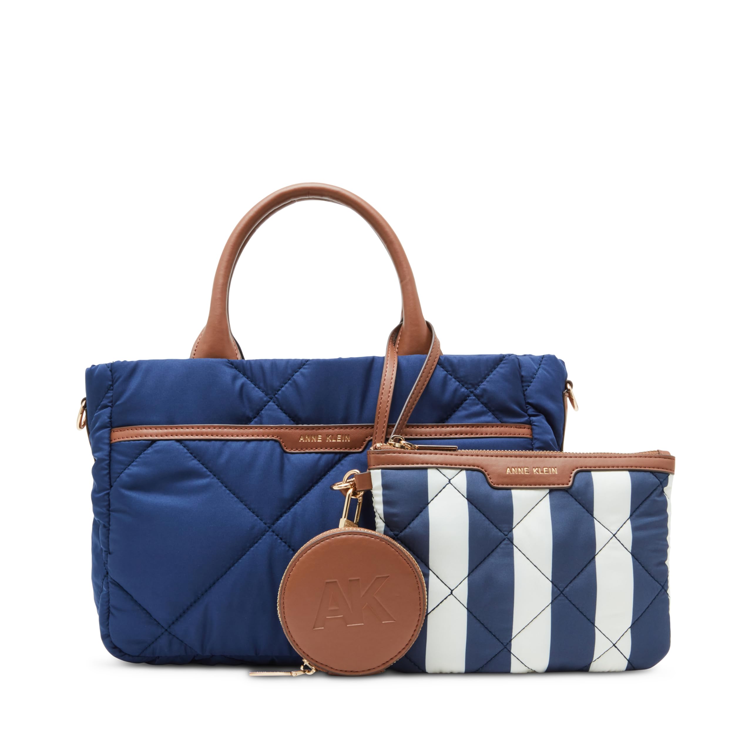 Anne Klein Ew Quilted Nylon Satchel with Pouch and Coin Case