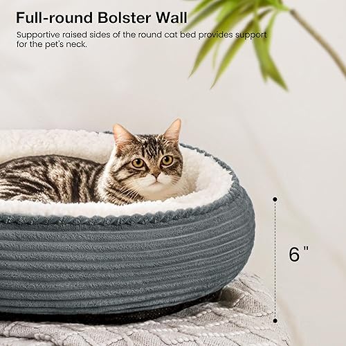 Miniatura 6 de Love's cabin Cama acolchada redonda en forma de dona para gatos y perros, cama para mascotas de 20 pulgadas para gatos o perros pequeños, parte