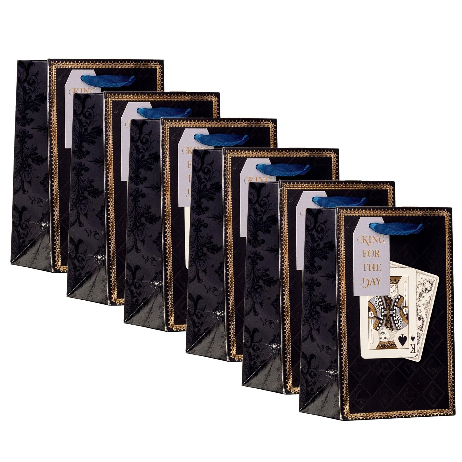 Design By Violet Playing Card Design Small Gift Bag – Set of 6 Decorative Paper Gift Bags with Ribbon Handles for Father’s Day, Men’s Birthday and Male Birthday Parties