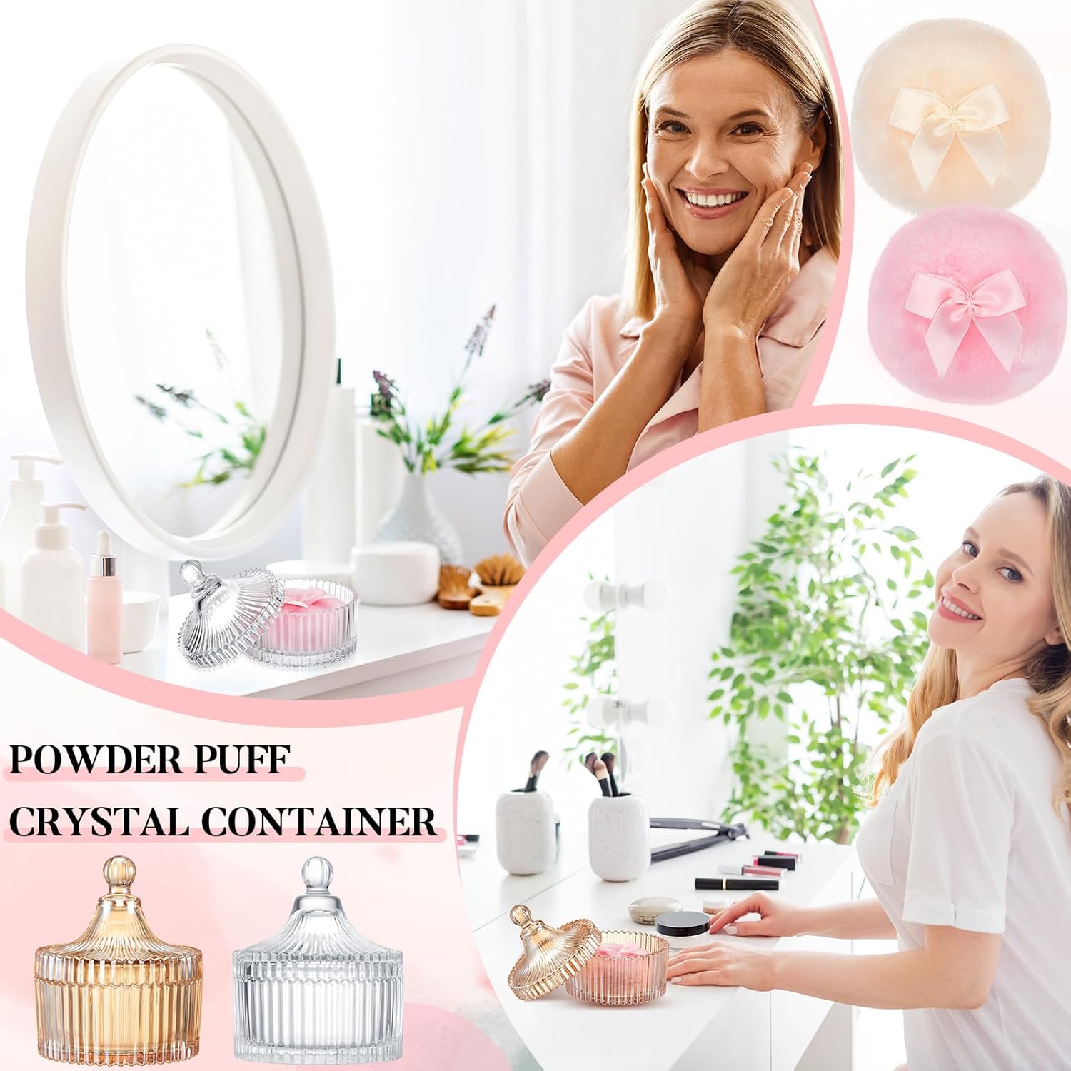 Tioncy 4 Pcs Large Body Powder Puff and Container Extra Large Body Powder Puff Dish Soft Washable Reusable Fluffy Makeup Sponge Wet Dry(Simple,Clear and Amber) - Image 7