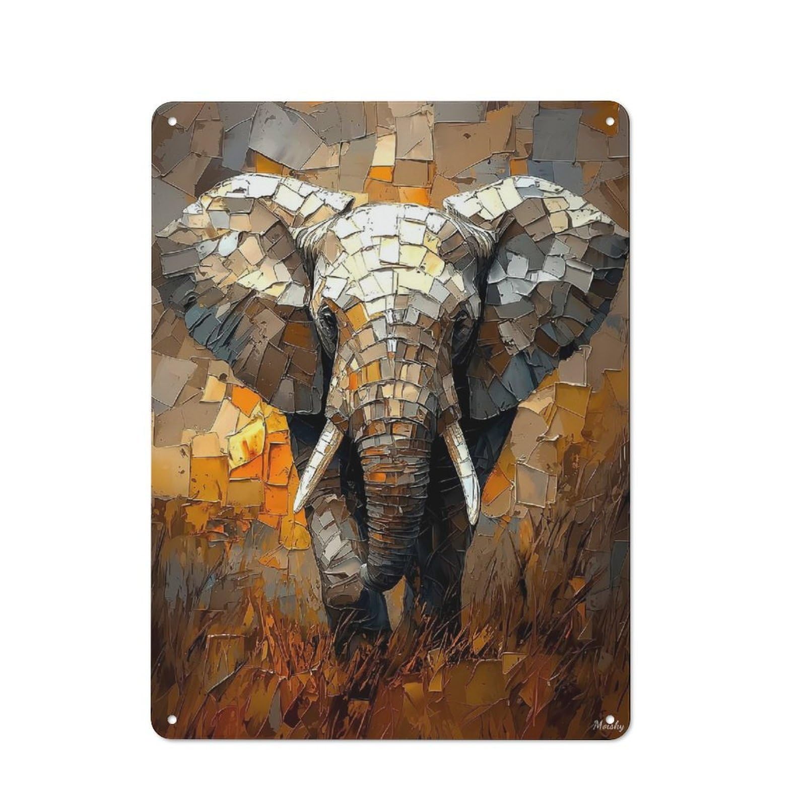 Junmoney Majestic Elephant In Dynamic Impasto Art 40X30cm Rustic Tin Sign With For Garage Or Workshop, For Vintage Wall Decor Fans, For Kitchen And Home Bar Decor