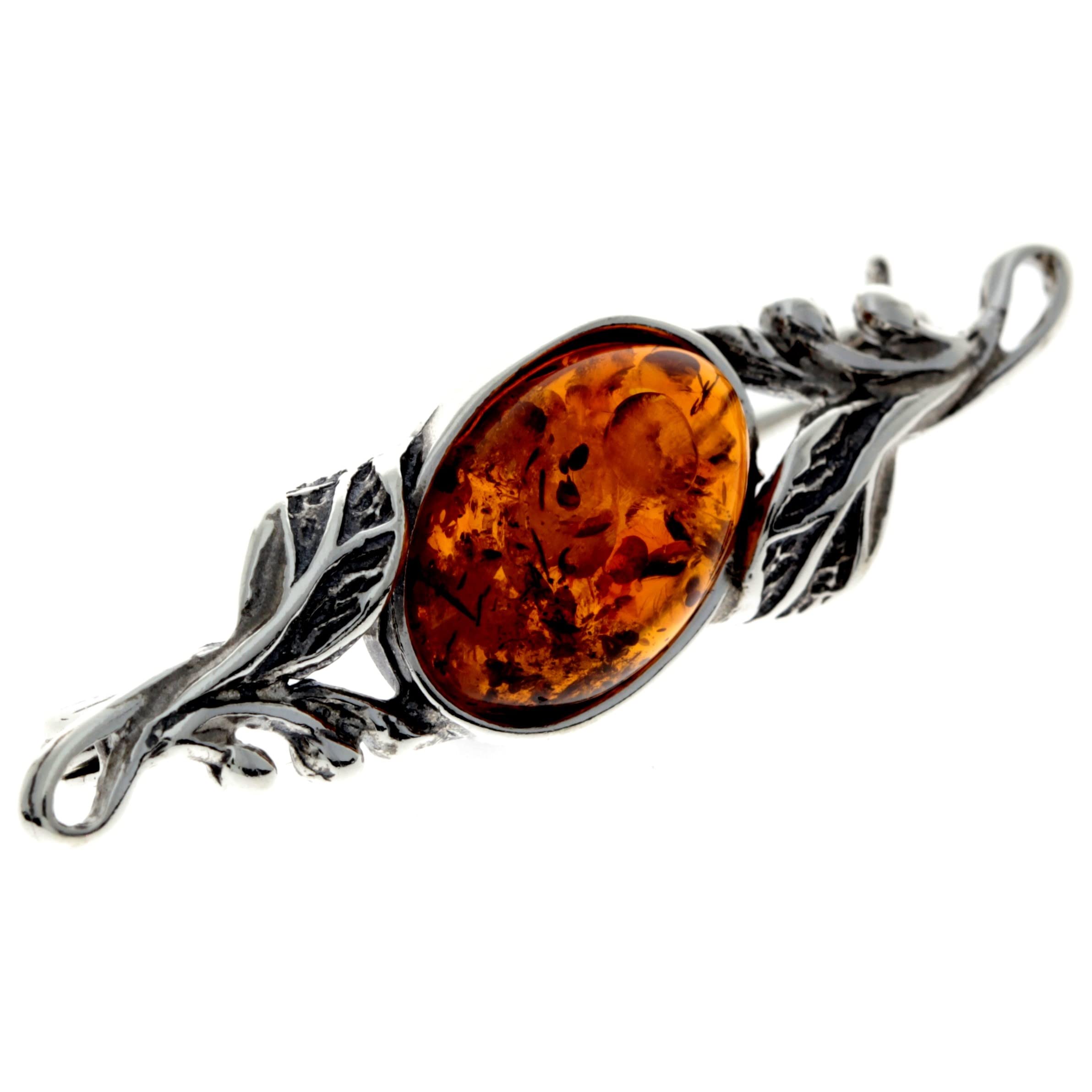 SilverAmber Jewellery - Spilla classica in argento sterling 925 e vera ambra baltica 4022