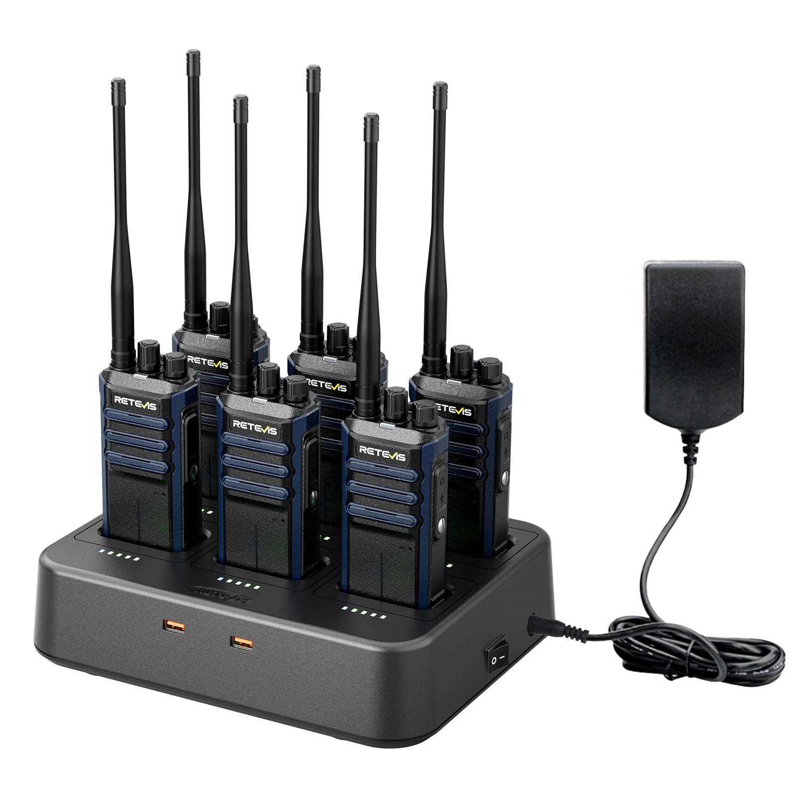 Retevis RT86A Talkie Walkie Longue Portée pour Adultes avec Chargeur 6 Voies, 2500 mAh, Appels de Groupe, VOX, Toki Walki Robuste pour Entreprises et Centres Commerciaux (Lot de 6, Noir)
