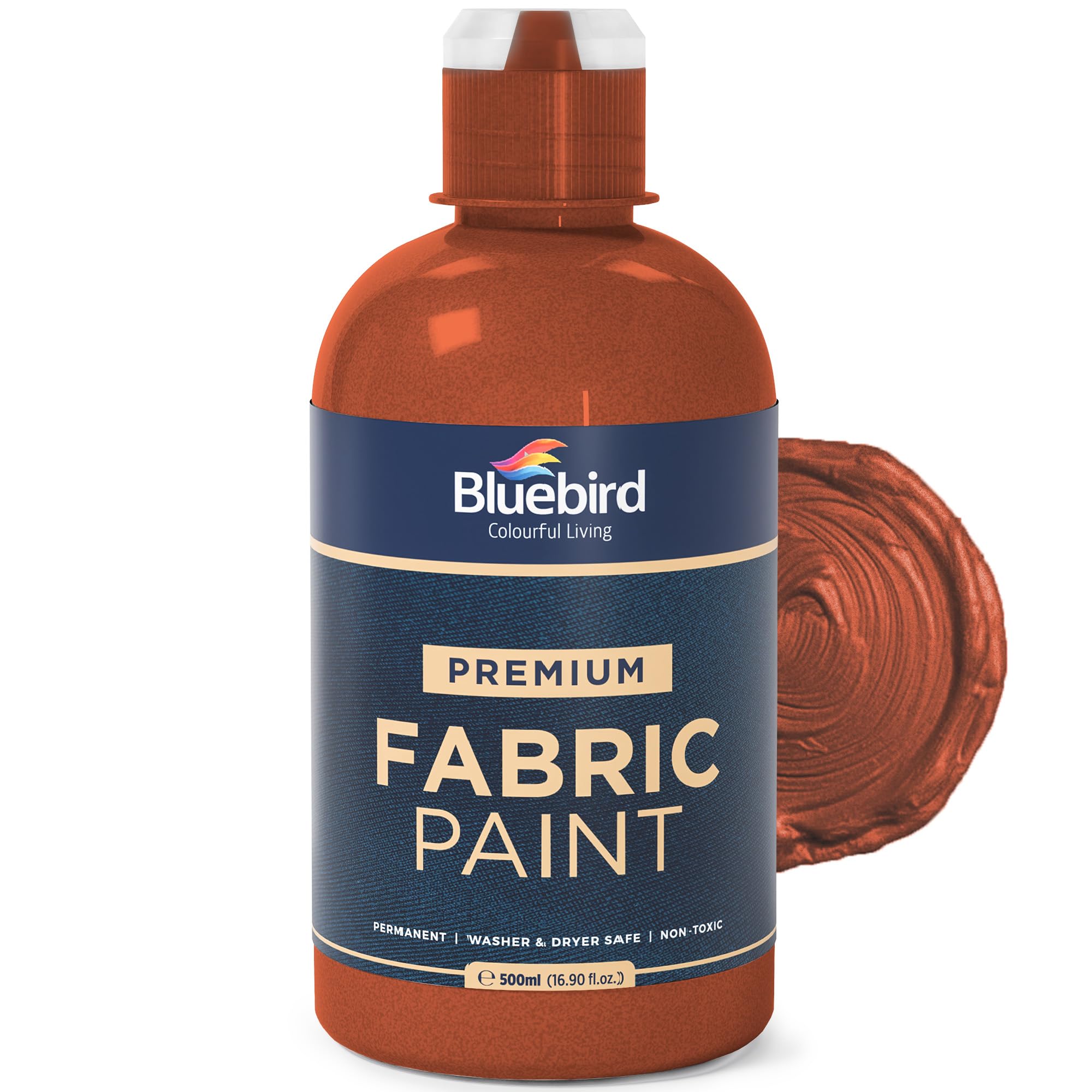 BLUEBIRD Fabric Paint, Bronze, 16.9 Fl Oz, Permanent Fabric Paints for Clothes, Furniture Upholstery