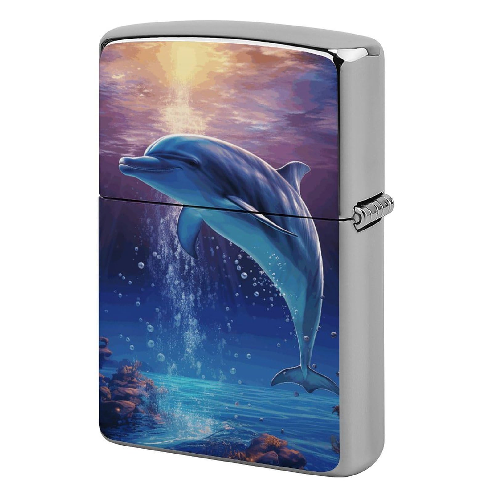 Ocean Dolphin Lighter Case Vintage Metal Lighter Cover Reusable Lighter Protective Sleeve Unique Design Personalized Lighter Sleeve Holder Against Dust and Scratches