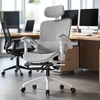 Cadeira de escritório ergonômica reclinável até 145° com apoio para os pés, almofada de ar, cabide e apoio de cabeça ajustável – Gamer e home office (Branco)