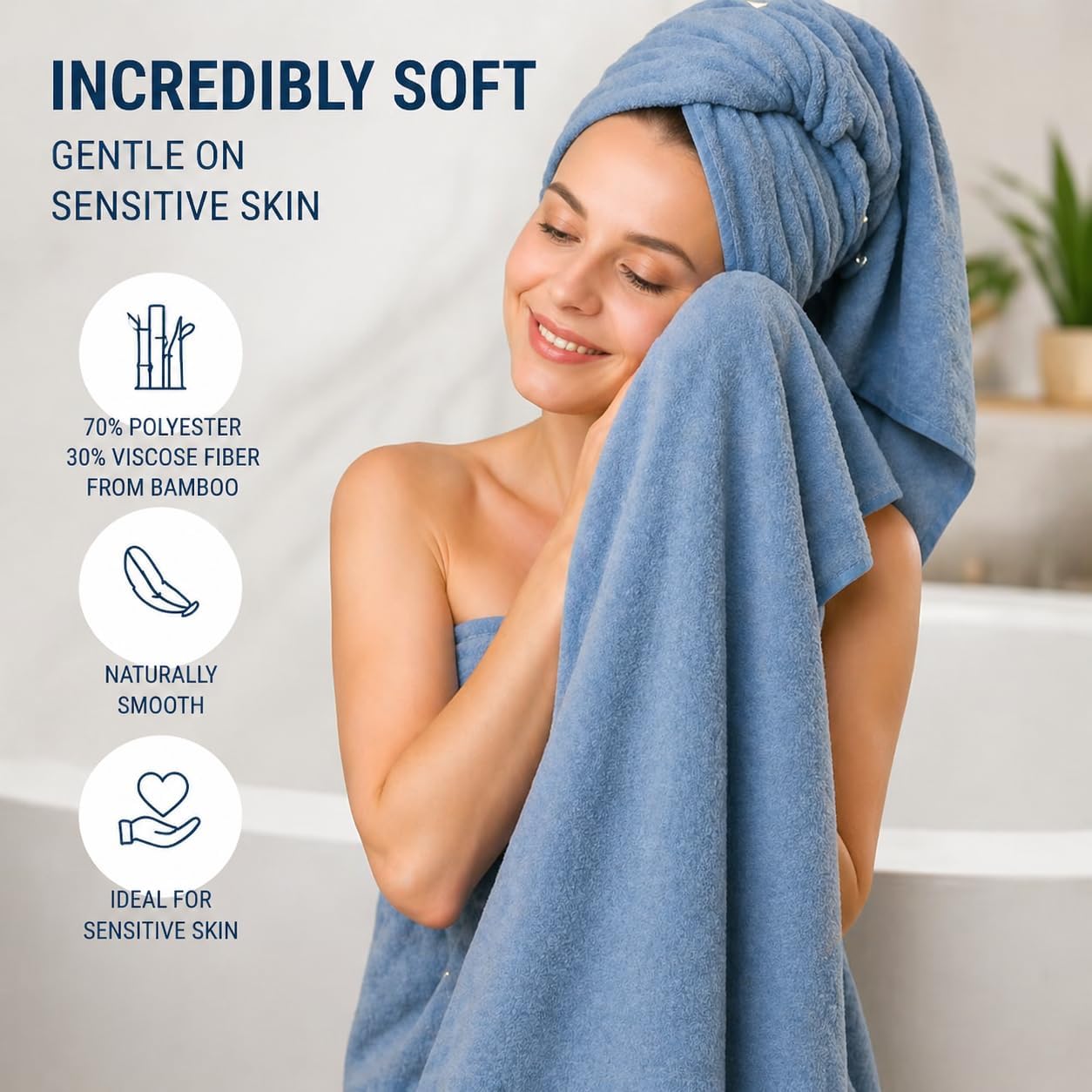 SEISSO 4 Pack Extra Large Bath Towels 63"x35", Bath Sheets for Sensitive Skin 70% Polyester 30% Viscose Fiber from Bamboo, Super Soft, Highly Absorbent & Quick Dry, Oversized