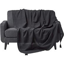 HOMESCAPES - Rajput Ribbed Cotton Throw Black - 60 x 80 Inches 150 x 200 cm - Plain Handmade Suitable for most 2 Seater Sofas - Single Bedspread