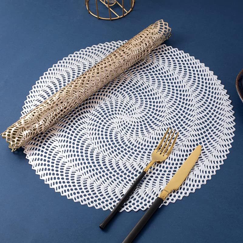 Miniatura 5 de Manteles individuales redondos dorados, paquete de 6 unidades, lavables, fáciles de limpiar, antideslizantes, resistentes a las manchas, resistentes