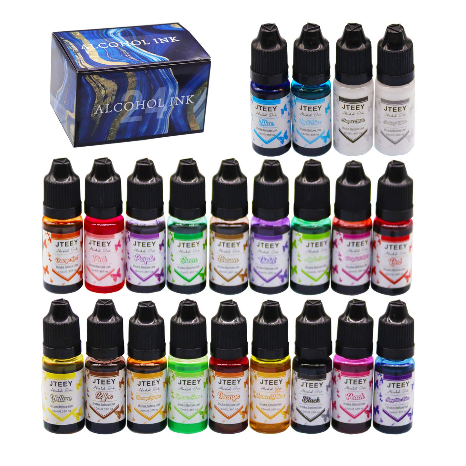 Alcohol Ink Set for Resin -22 Vibrant High Concentrated Alcohol-Based Ink for Epoxy Resin Dye,Resin Petri Dish,Painting,Tumbler Cup Making,Coasters,Paper,Alcohol Paint Ink Crafts Art Making,10ml Each