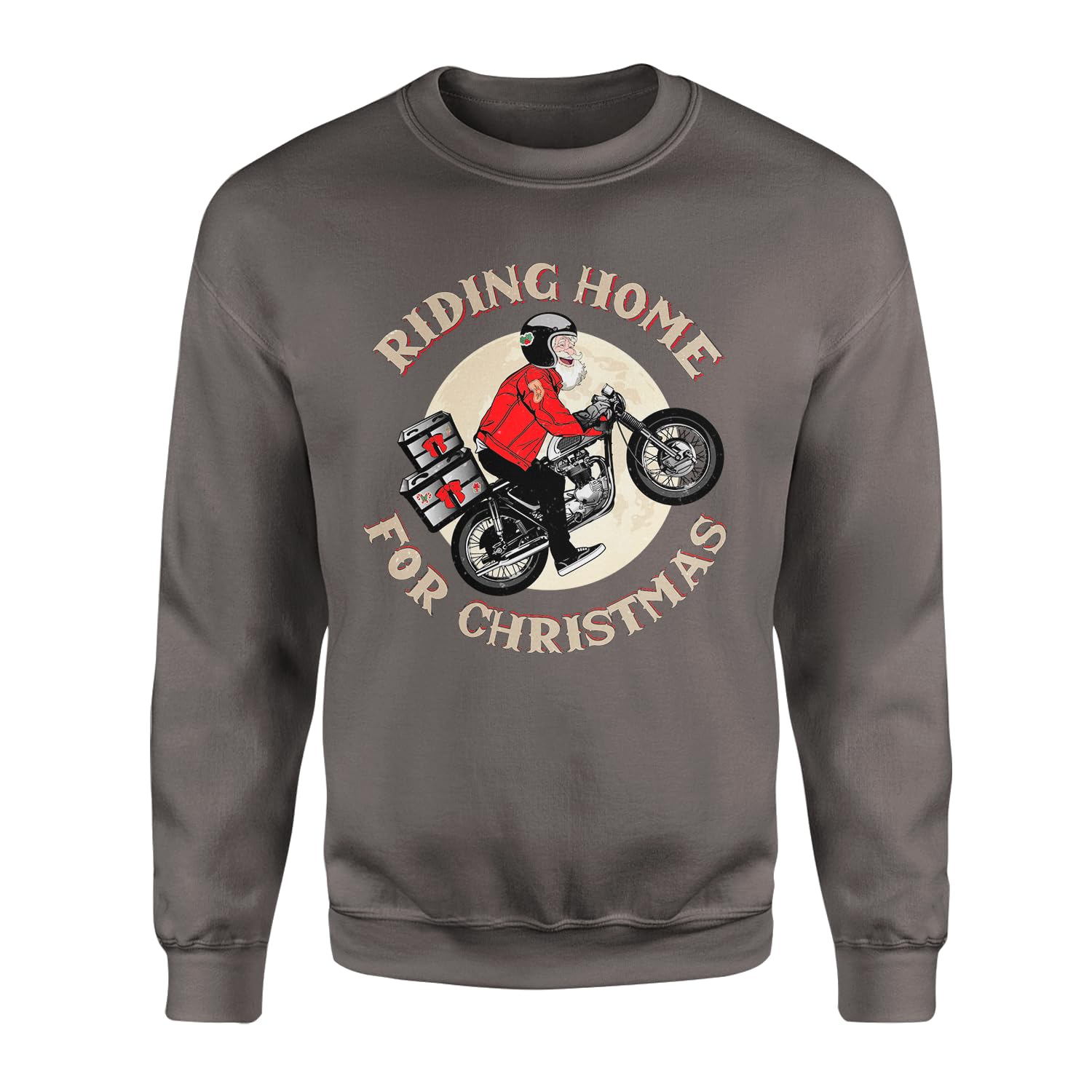 SmartyPants Driving Home For Christmas Pullover Jumper - Xmas Festive Motorbike Santa Funny Celebration Winter Cosy Comfy Present Gift (Medium, Charcoal)