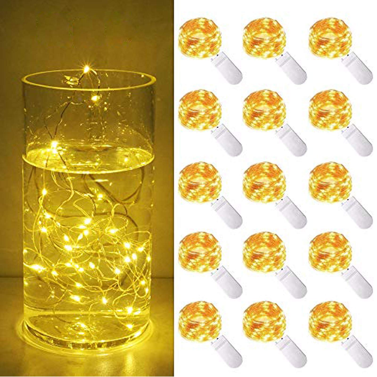 15 Pack 30 LED Micro Starry String Lights Battery Operated(Included),Fairy Waterproof Silver Wire Lights,for DIY Party Garden Wedding Table Indoor&Outdoor Decorations