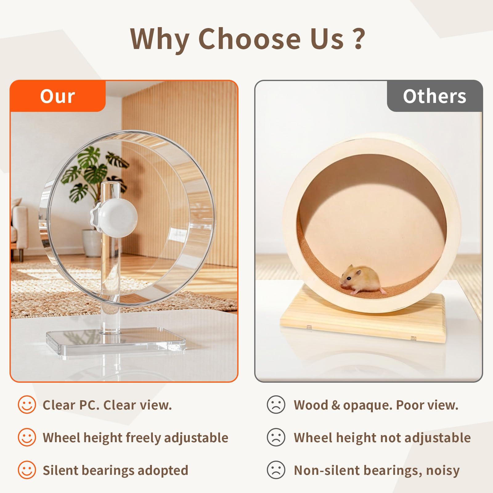 Roue de hamster silencieuse de 24 cm pour hamsters dorés et gerbilles