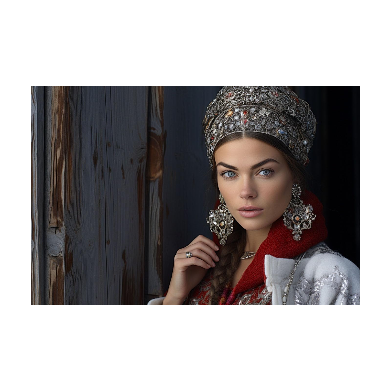 TERUEA Elegant Artwork for Girls Room Bedroom Wall Decor Woman In Traditional Silver Jeweled Headdress Vintage Humor Wall Poster for Bathroom Toilet Decor(Silver)-80x120cm Unframed