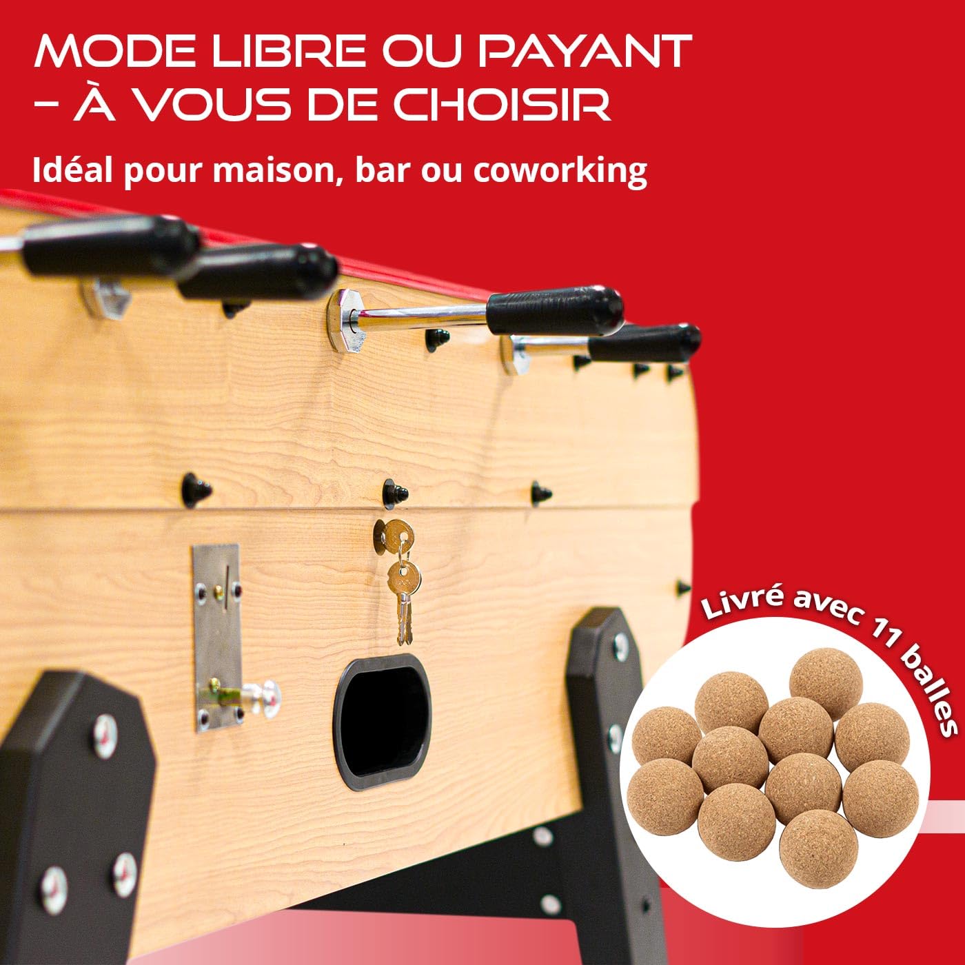 Rendez Vous Déco - Babyfoot Adulte Intérieur Bistrot 155,3 cm avec Monnayeur - Table de Jeux Familiale et Professionnelle Robuste