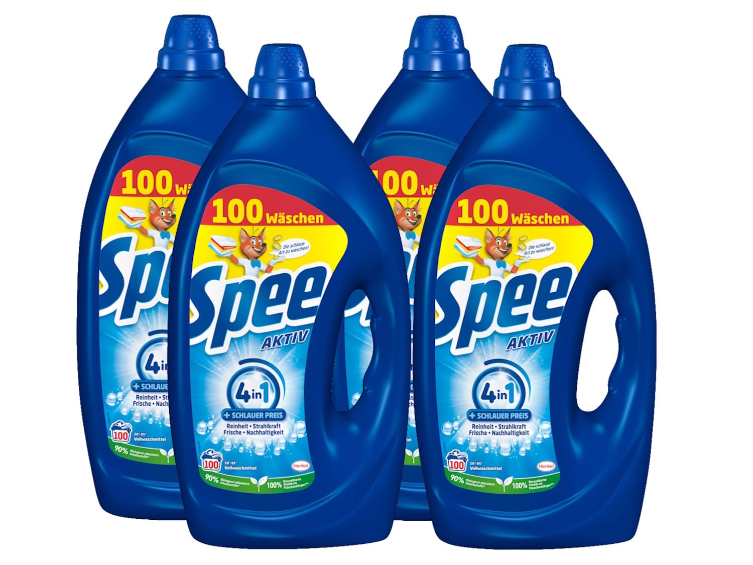 Spee Aktiv Gel Universal 4 + 1 Waschmittel 400 WL (4 x 100 Waschladungen), Flüssigwaschmittel mit 4 + 1 Formel vereint Reinheit, Strahlkraft, Frische & Nachhaltigkeit, 20° - 95° C