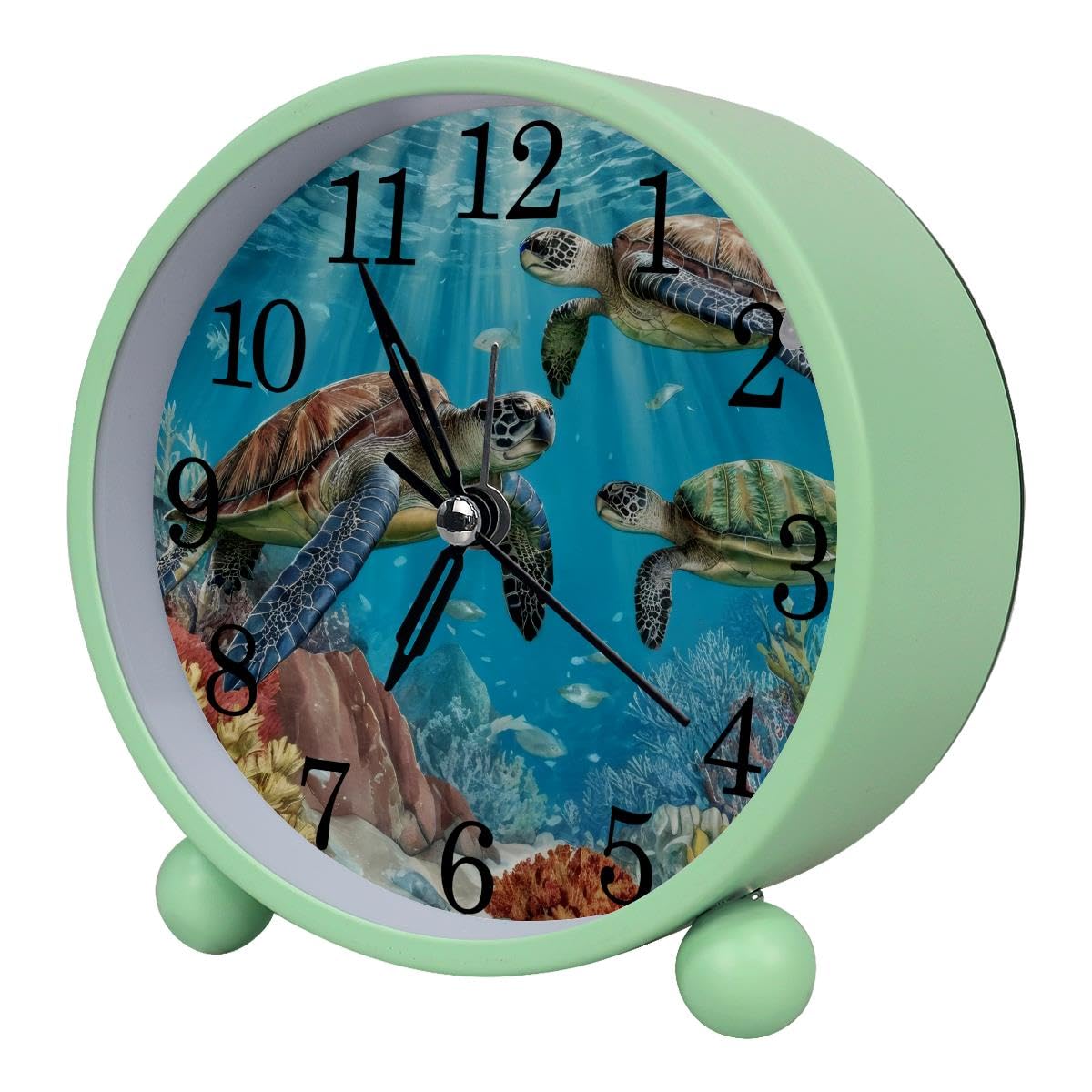 Luoweisi Alarm Clock Ocean Turtle, Silent Non-Ticking with Night Light