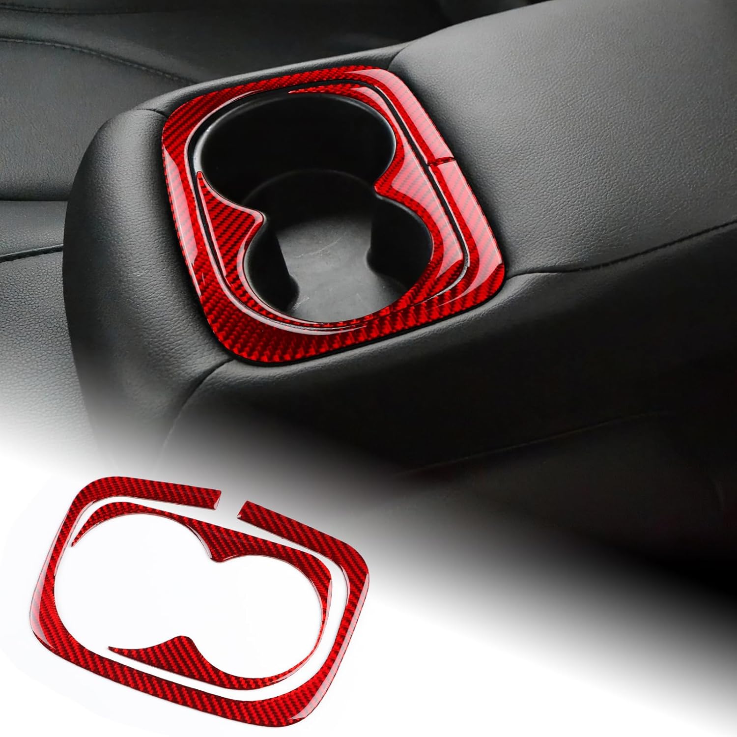 AIRSPEED for Acura ILX 2013-2022 Rear Cup Holder Frame Cover Center Console Carbon Fiber Interior Trim Accessories, Red