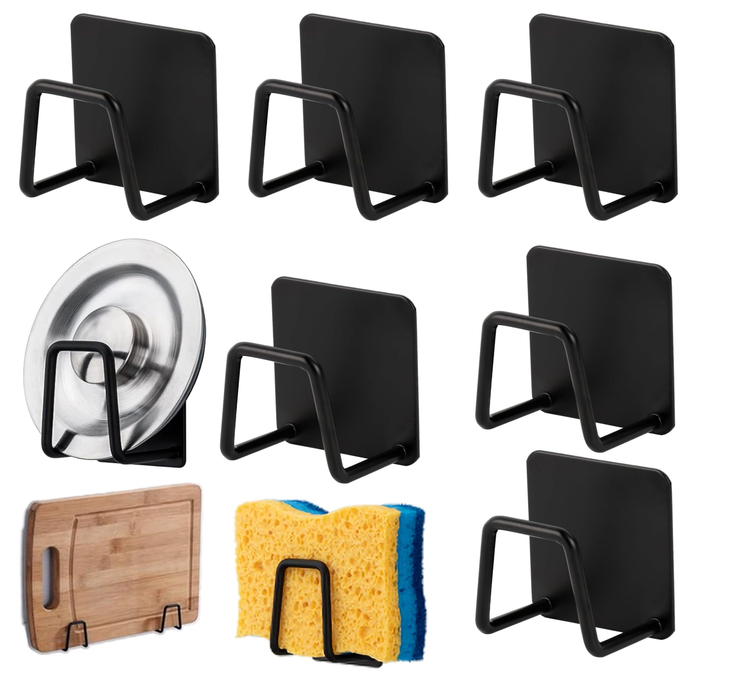 Esteopt Zelfklevende sponshouder, 2 stuks sponshouders, roestvrij staal, sponshouder voor de keuken, zonder boren, kleefsponshouder, gootsteenorganizer, keukenspoelbak-organizer (zilver